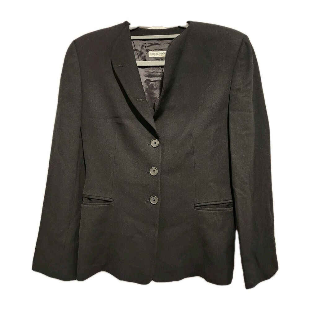 Vintage Emporio Armani Virgin Wool 3 Button Lined Blazer Black Size 42 (US Med)
